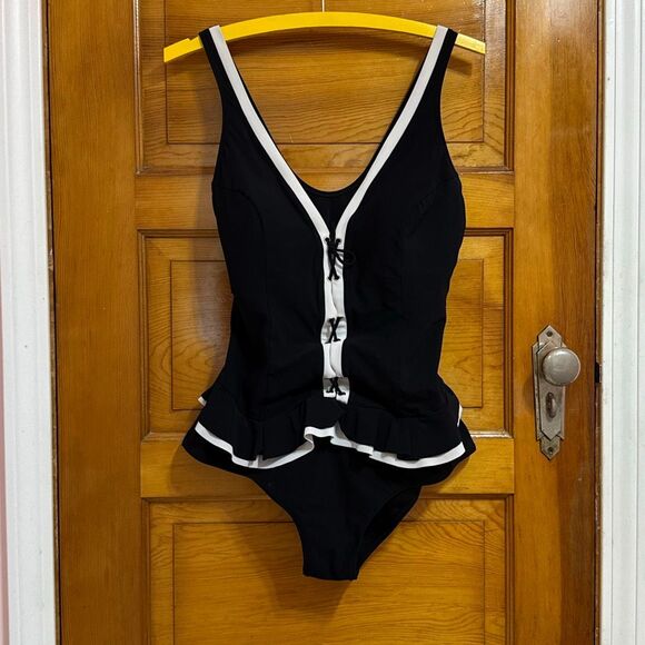 Profile Gottex Black White Sailor One Piece Swimsuit Women’s US 16 - Picture 1 of 10